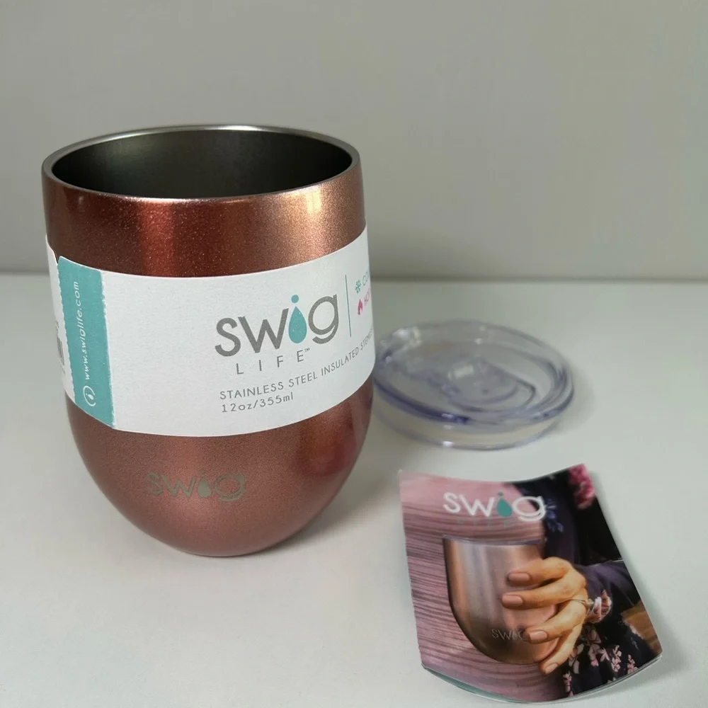 New! Swig shimmer rose gold stainless steel stemless wine cup 12oz